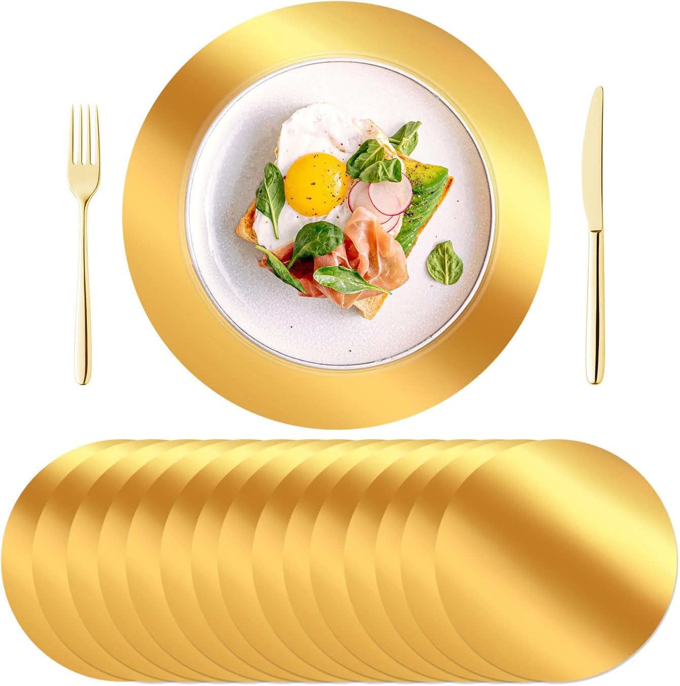 50PCS Round Gold Placemats, 13" Disposable Paper Placemats for Dining Table, Mirrored Gold Charger Place Mat for Kitchen Banquet Table Setting Wedding Birthday Dinner Party