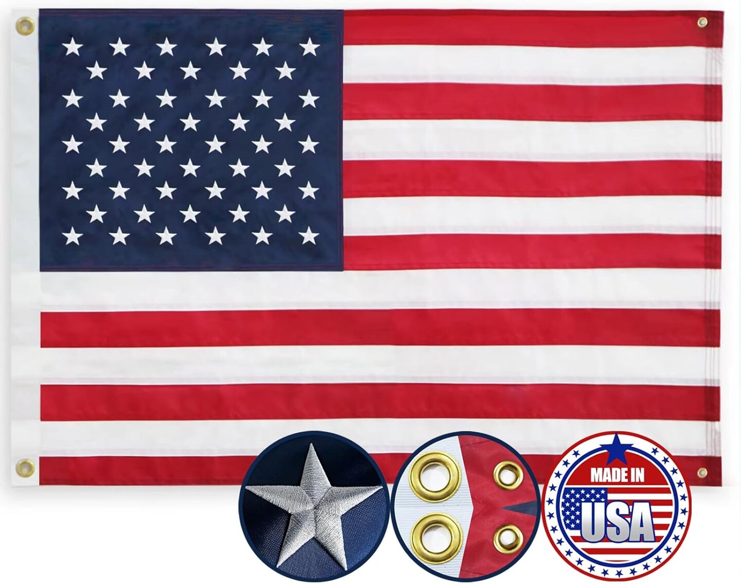 American Flag 2x3 Ft, Made in USA 4 Brass Grommets Multipurpose US Flag - Embroidered Stars, Sewn Stripes, Heavy Duty Durable Outdoor US Flag - Hanging American Flag for Room/Indoor/Wall American Flag