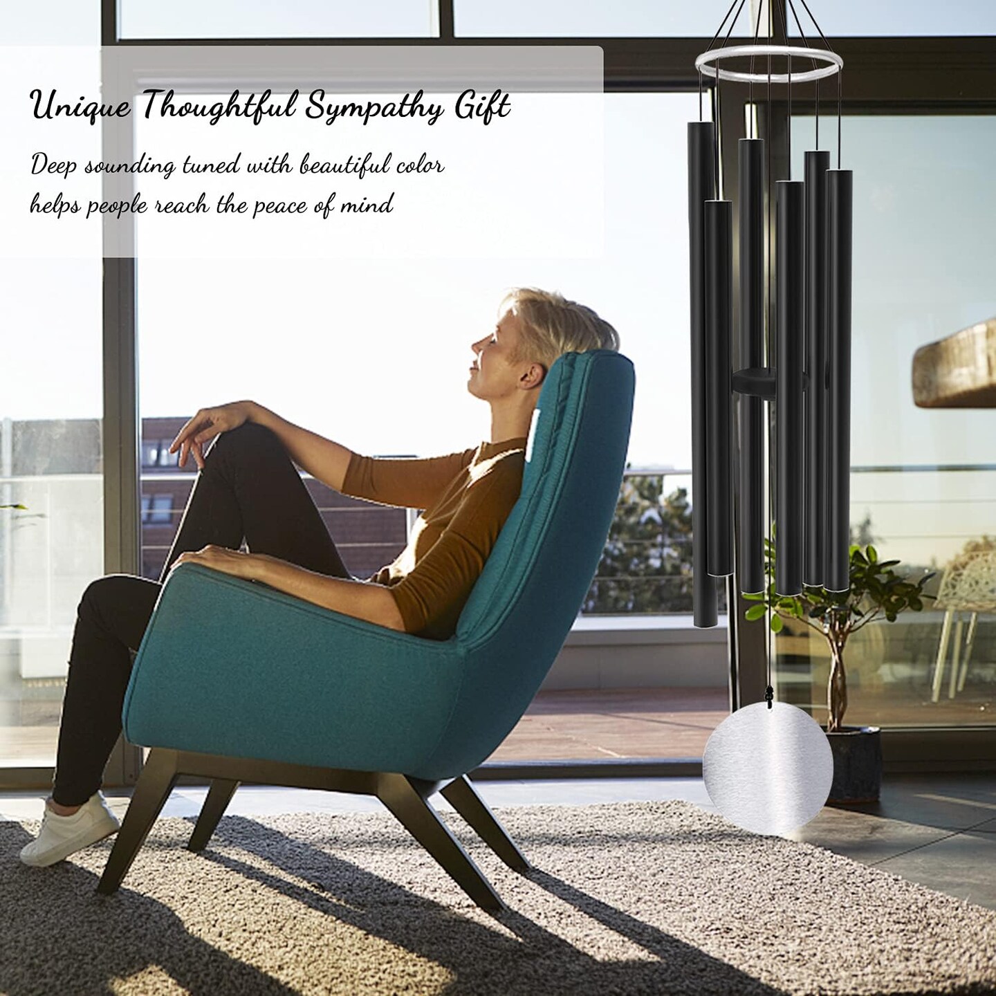 Wind Chimes Outdoor Large Deep Tone,36 Inch Large Chimes for Outside Tuned Relaxing Soothing Low Bass,Memorial Windchimes Sympathy for Mom Dad,Black