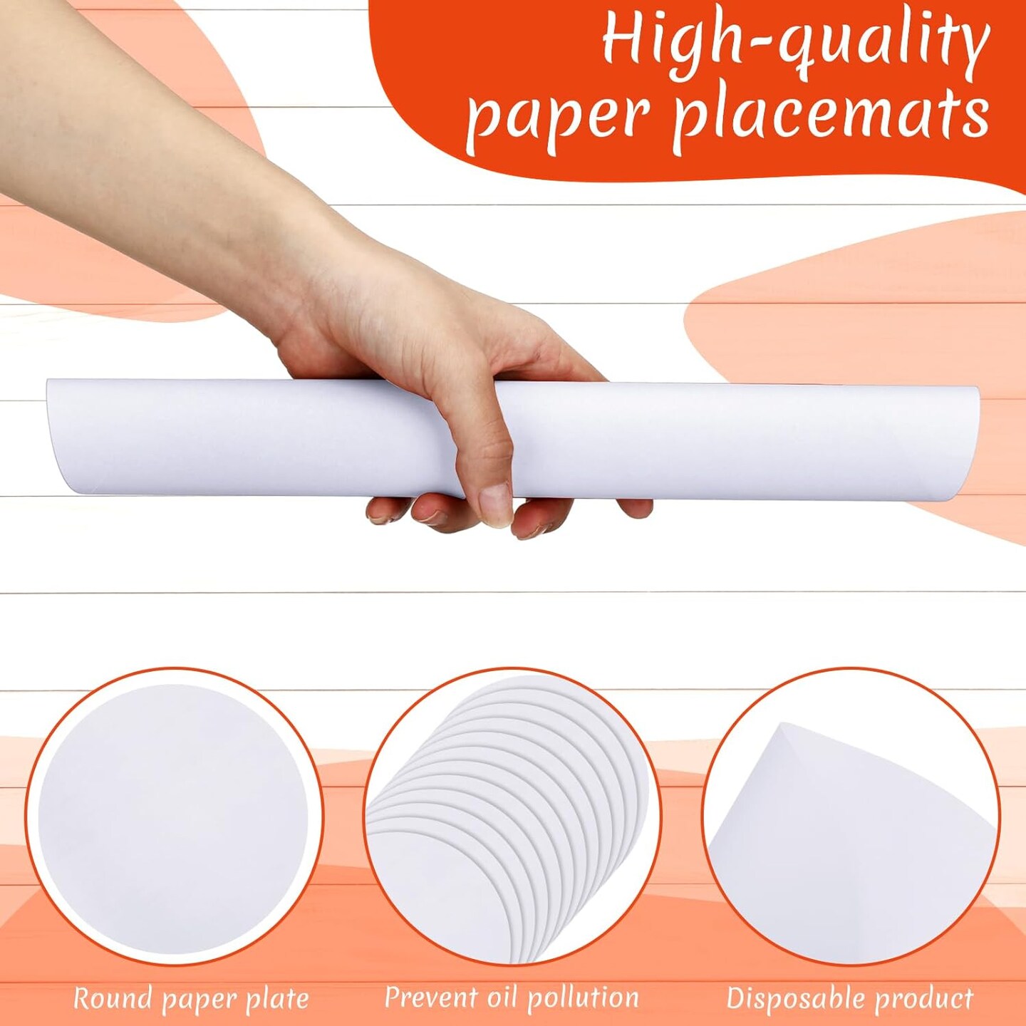 120 Pcs Disposable Paper Placemats 12 Inch Round Paper Place Mats Blank Table Mats for Restaurant Catering Dining Weddings Birthday Table Baby Kids Birthday Parties (White)