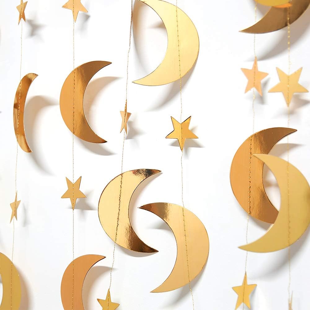 Gold Moon Star Garland Ramadan party decoration