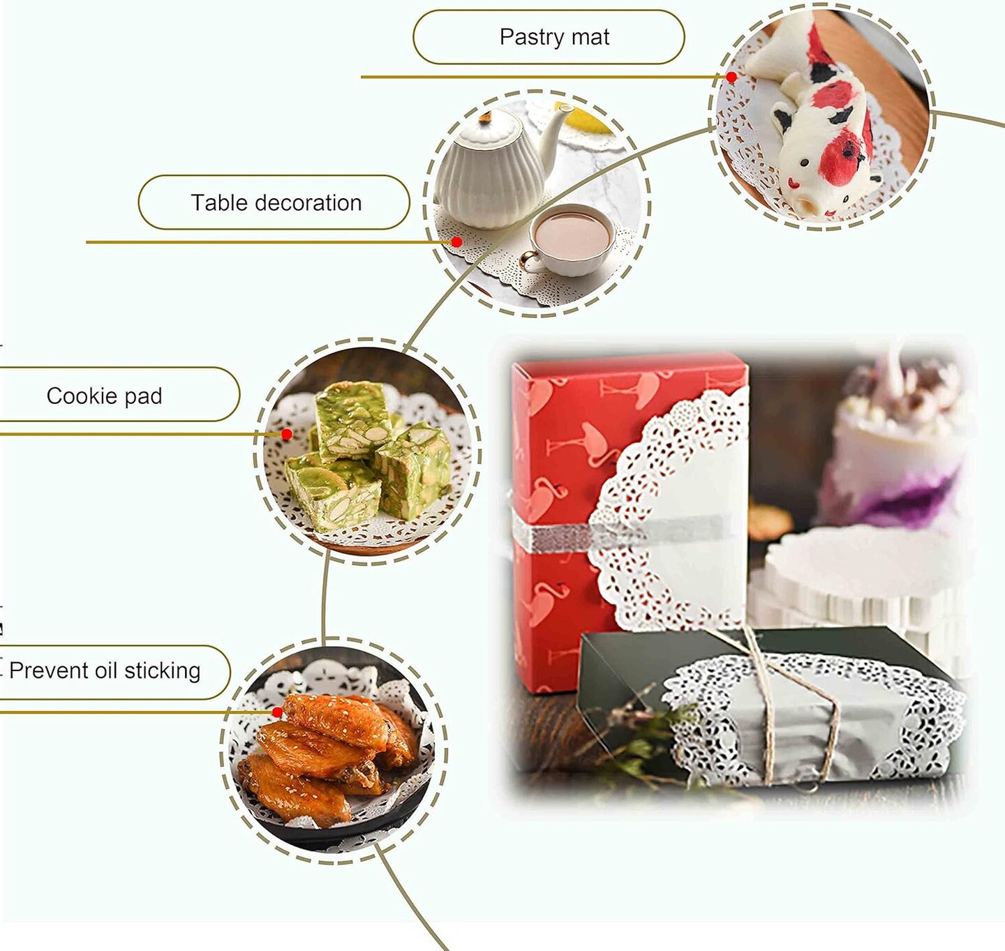 12 inch Round Paper Doilies/Lace Paper Placemats/Disposable Greaseproof Doilies,White,Pack of 100