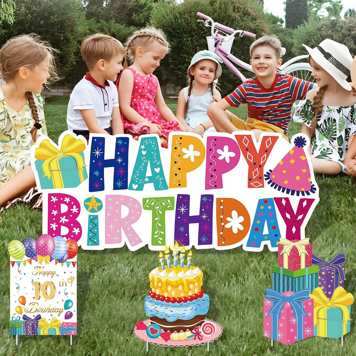 Happy Birthday Yard Sign, Colourful Happy Birthday Lawn Signs with Stakes LED Personalized Garden Birthday Board Party Favors Decor for Gift Outdoor Indoor Home Front Decorations Supplies