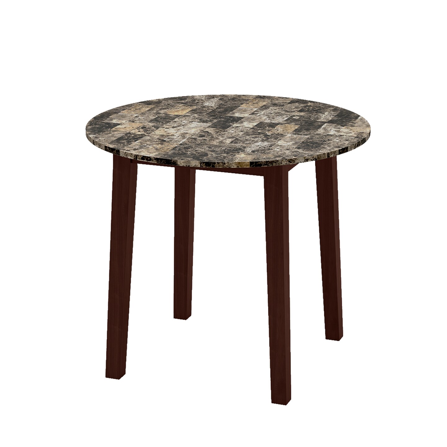 Rubber Wood Round Dining Table with Marble Top, Safe Corners and Easy Assembly