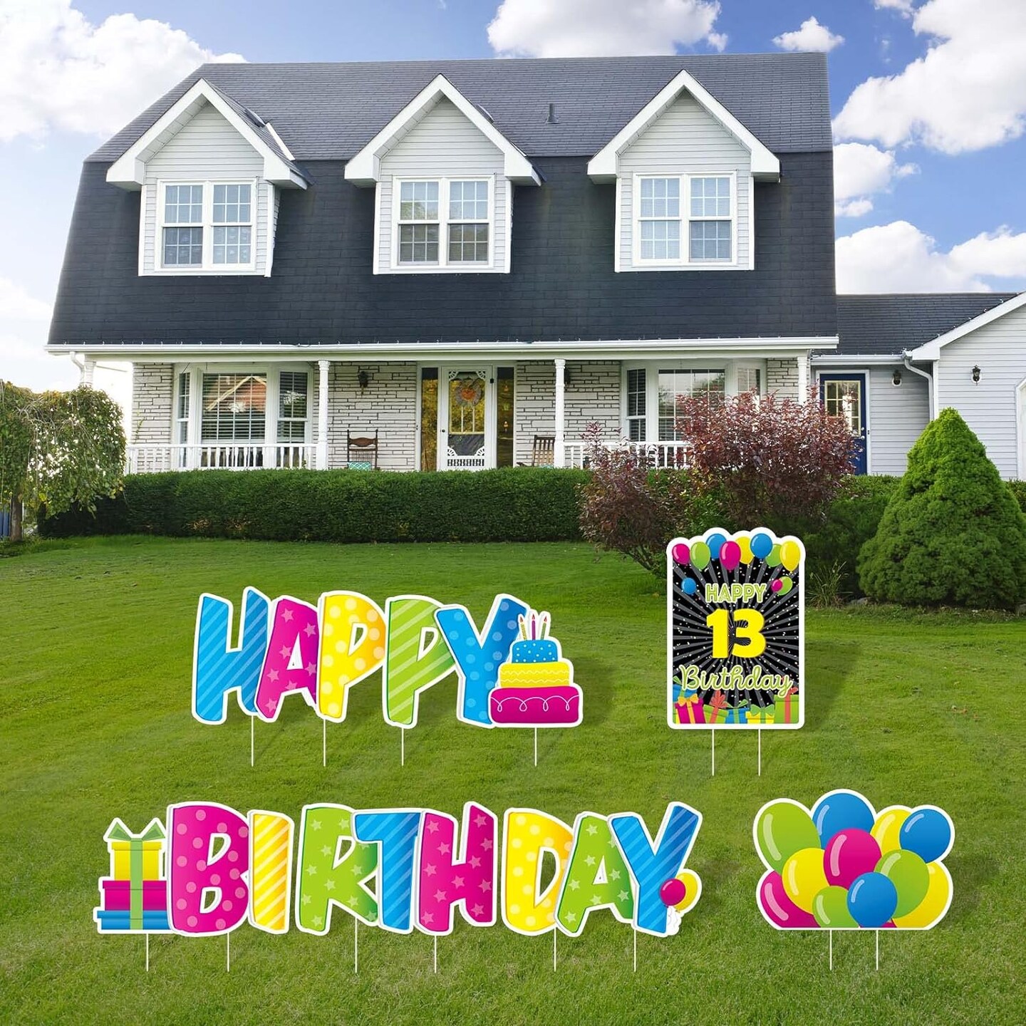 Happy Birthday Yard Signs with Stakes - 2 x LED Lights and Personalized Signs with 20 Number Stickers - 16&#x22; Large Birthday Yard Signs Colourful Outdoor Lawn Decorations, REUSABLE, WEATHERPROOF