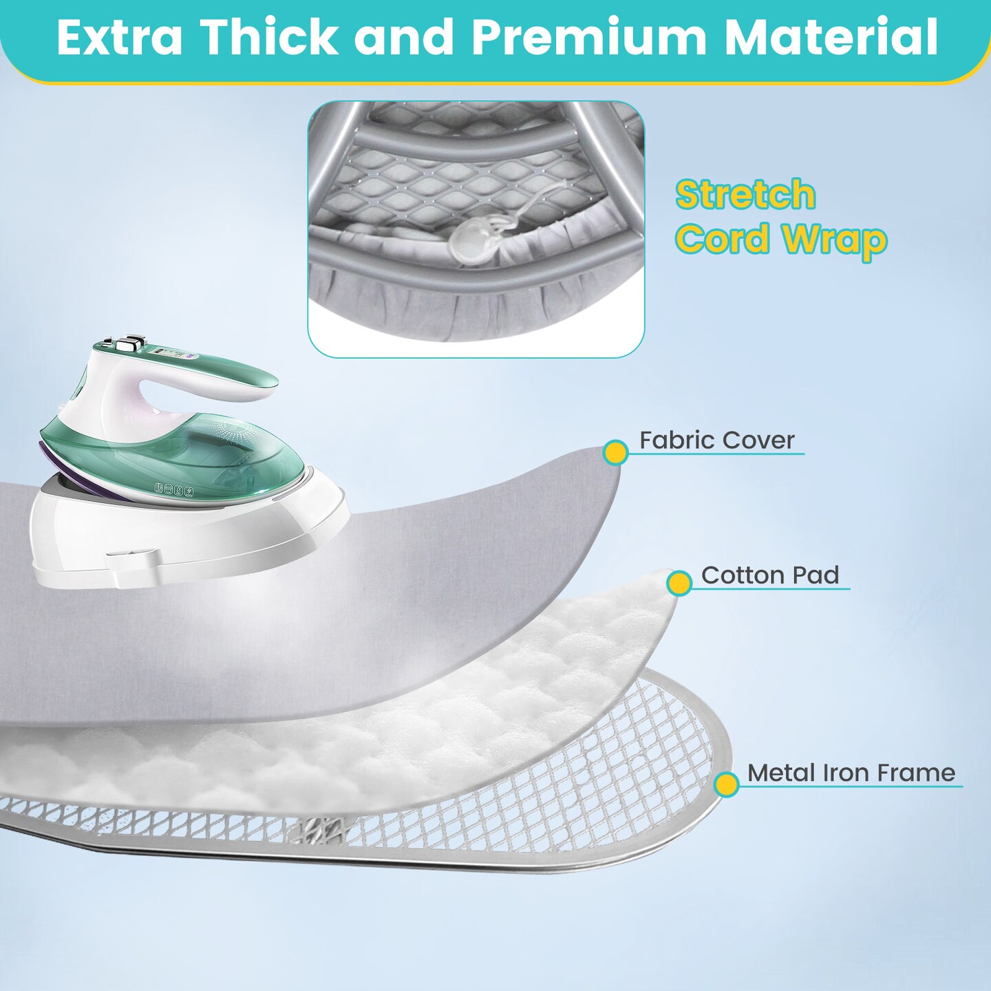 Foldable Ironing Board with Iron Rest and Adjustable Height
