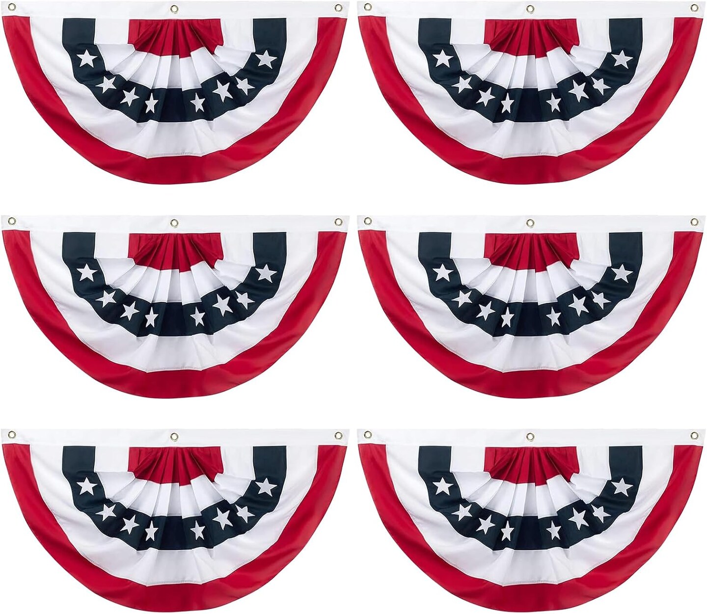 2x4Ft American Flag Bunting Patriotic Decorations,6 Pcs USA Pleated Fan Flag Brass Grommets Quality, Large Size Half Fan Banner Indoor/Outdoor Decorations for 4th of July, Memorial Day and Veterans Da