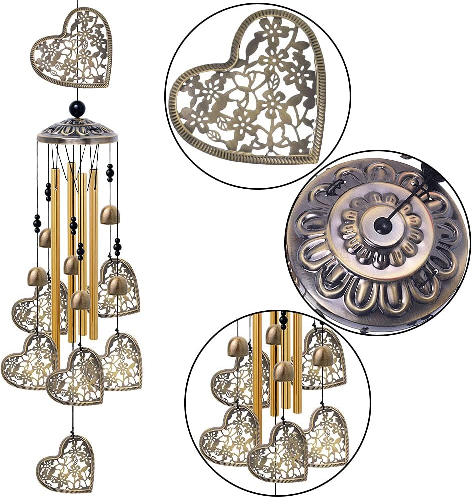 Garden Loving Heart Wind Chimes Outdoor Indoor Decor, Hand-Made Heart Musical Wind Chimes, Mobile Wind Catcher Romantic Wind-Bells for for Home, Mom Gifts, Balcony, Festival, Tree, Garden Decoration