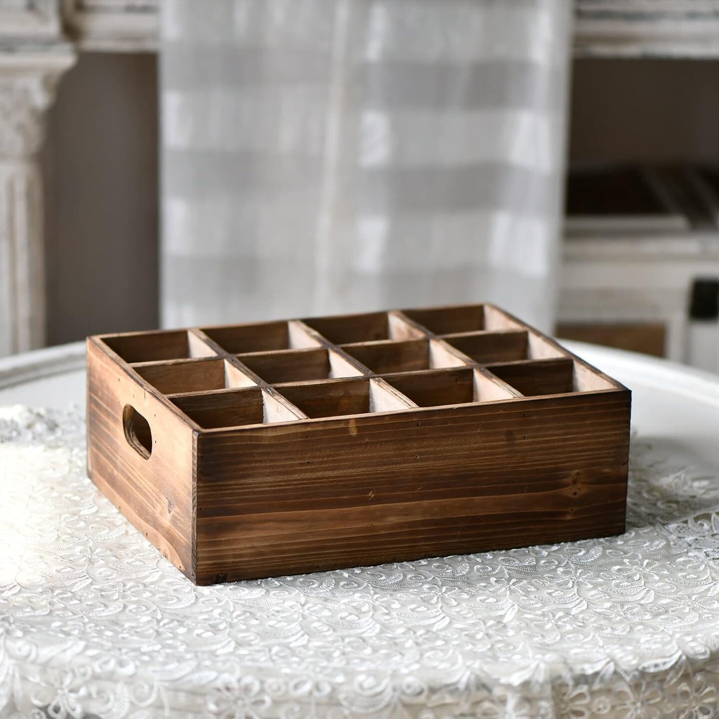 Farmhouse Wooden Storage Crate for Decoration 13 x 10 inches, Rustic Beer Holder Box, Wood Crate Box for Crafts, Beverage Serving Caddy with Carrying Handles