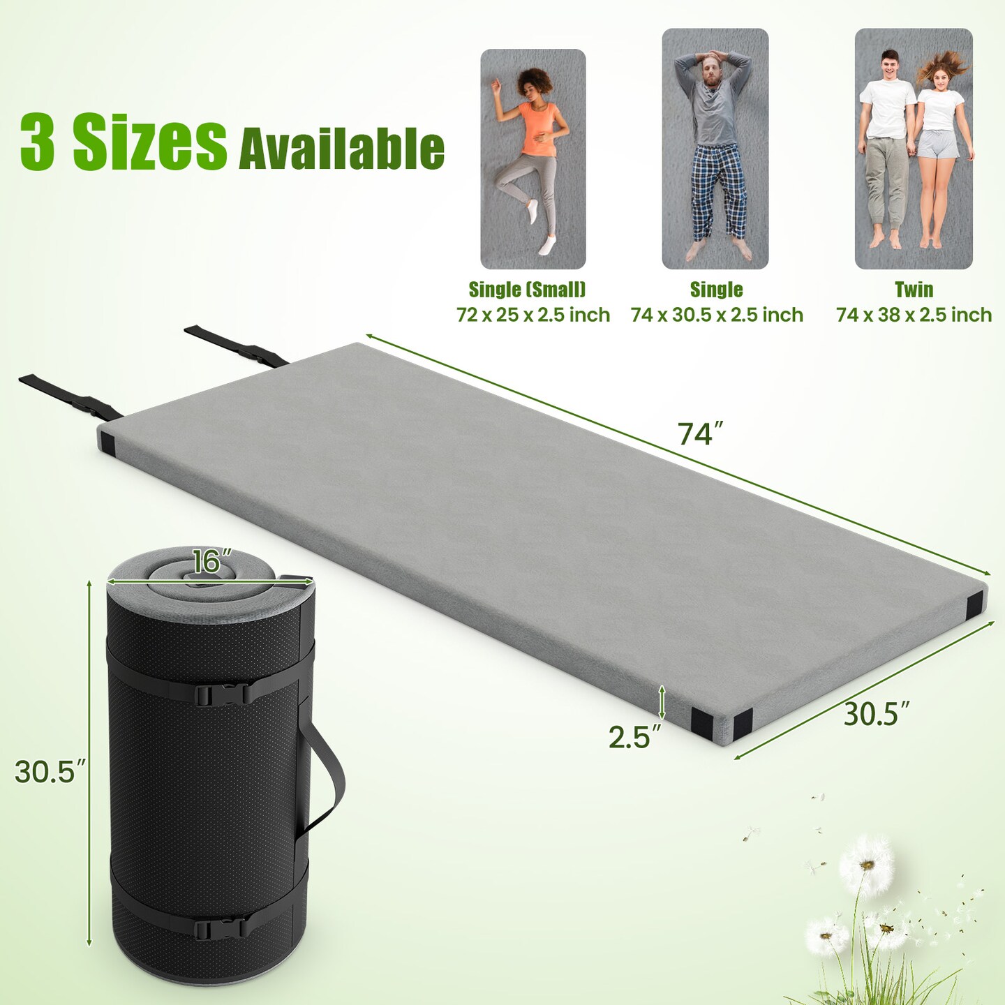 Plush Foam Camping Mattress Pad with Bag and Fasteners