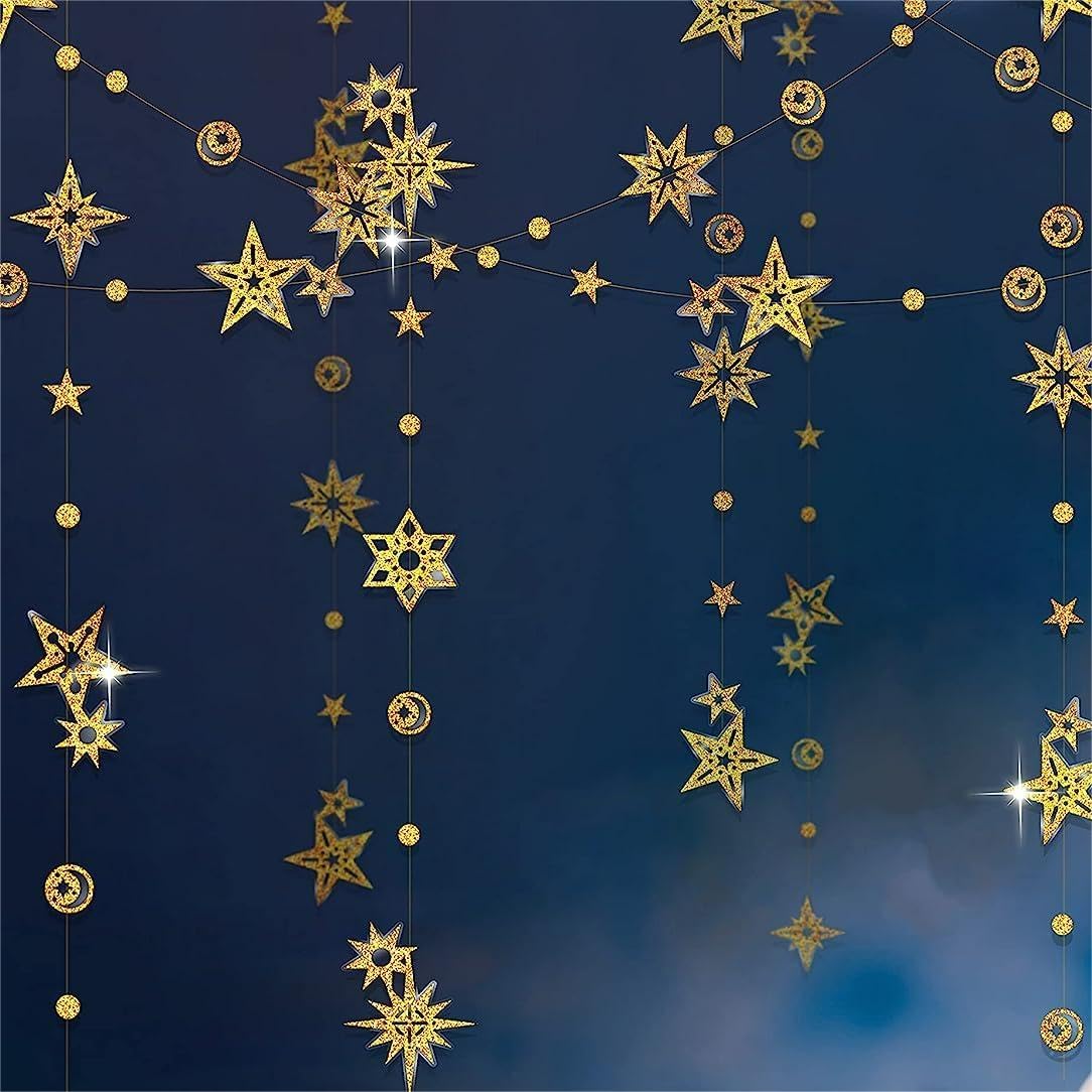 Cheerland Glitter Gold Star Garland Party Decoration