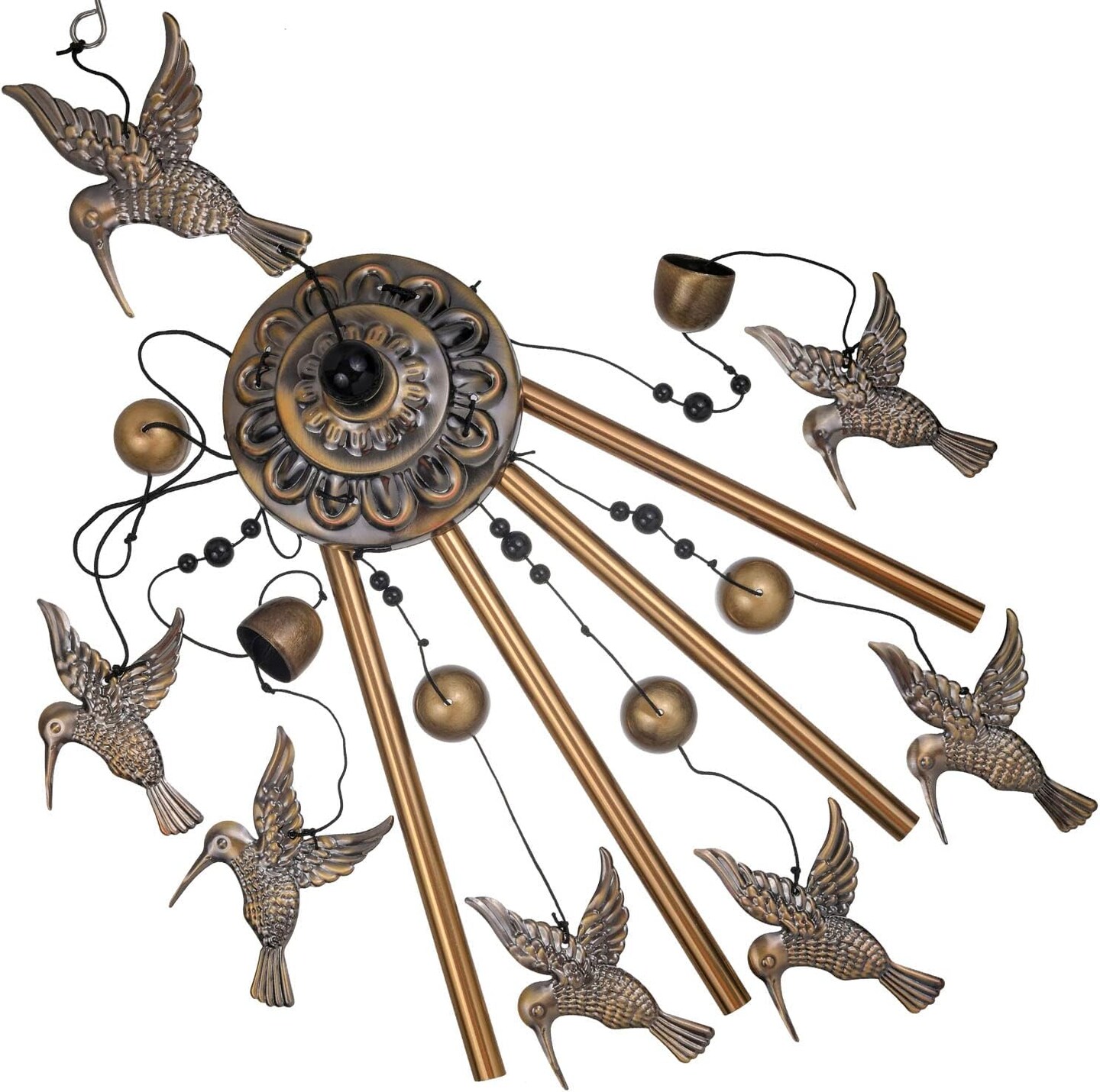 Bronze Hummingbird Wind Chimes - Outdoor/Indoor Decoration, Gift for Women, Home, Garden