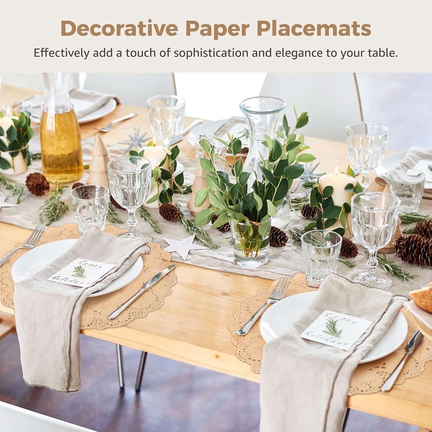 100 Pcs Round Paper Doilies, 13.5" Kraft Paper Placemats with Lace Edges, Disposable Decorative Place Mats, Paper Dining Table Pads