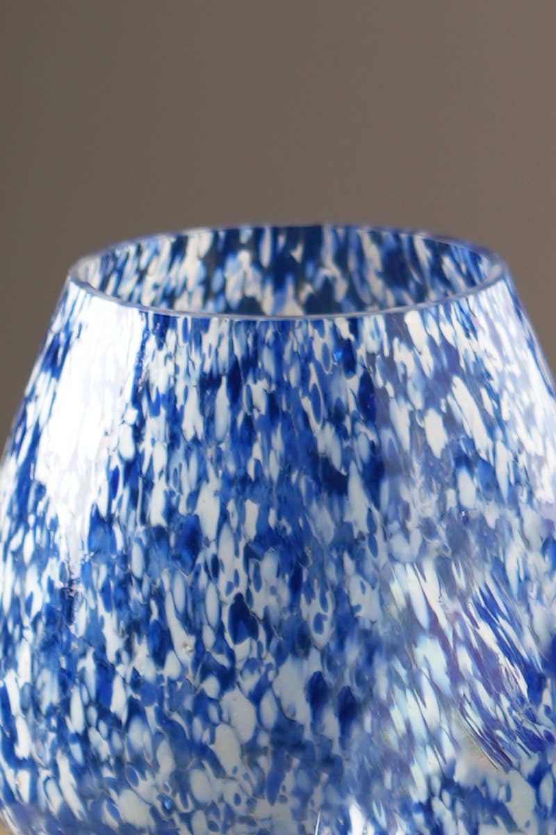 WHITE &#x26; BLUE SPLUTTER GLASS PGA VOTIVE