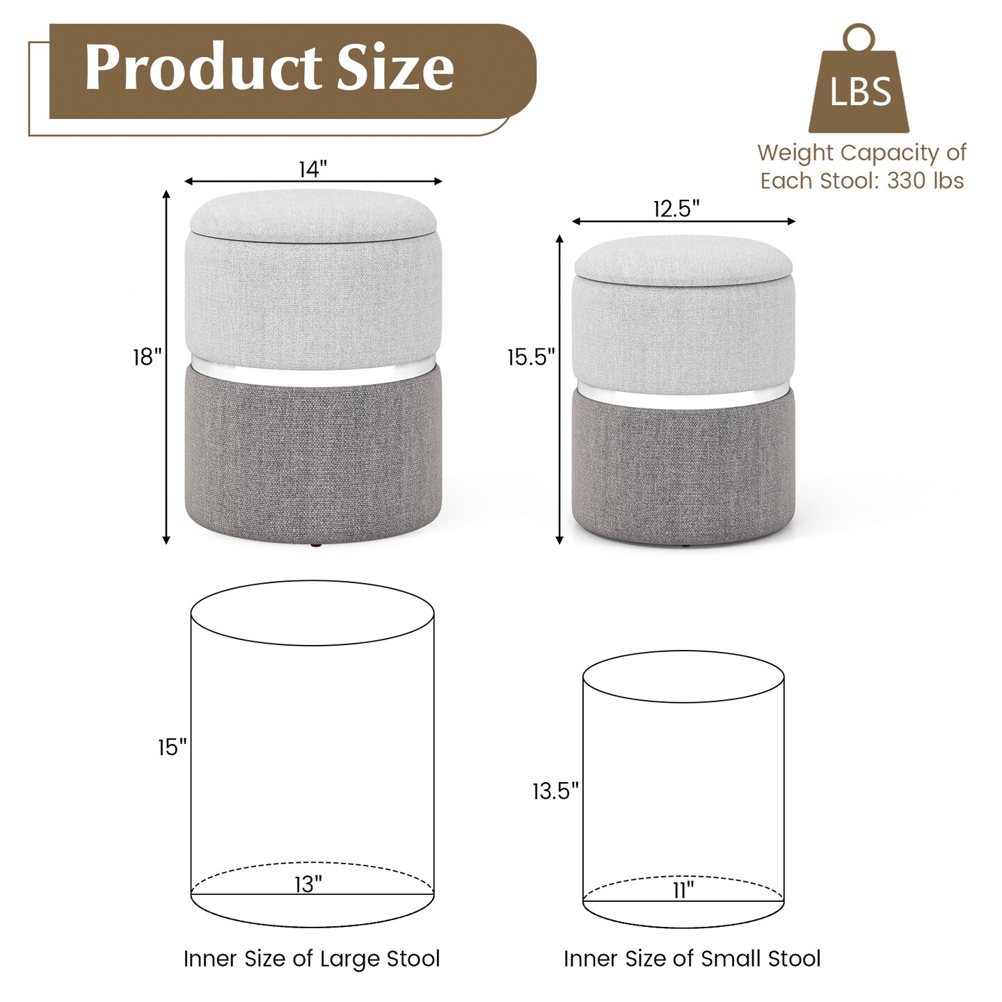 Set of 2 Stackable Velvet/Linen Storage Ottomans with Reversible Tabletop Lid