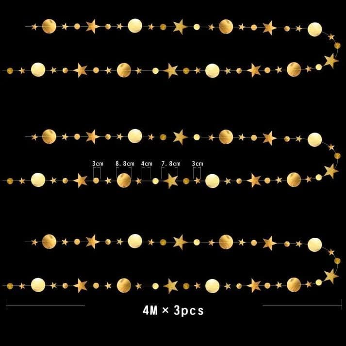 Gold Star Garland Hanging Decorations with Twinkle Star Design, Perfect for Baby Showers, Birthdays, Graduations, Christmas, New Year’s Eve, Ramadan, and Celestial-Themed Party Backdrops