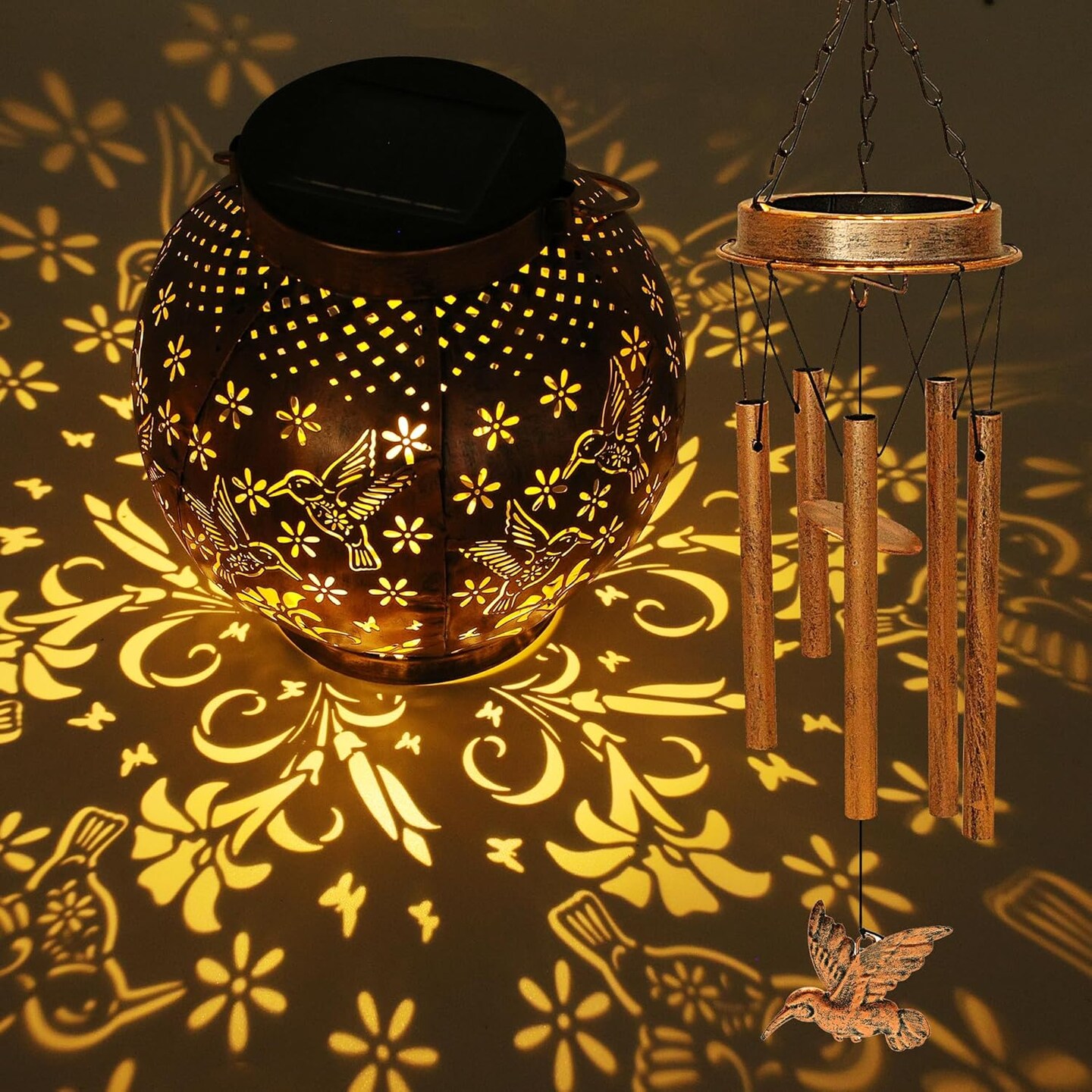 Hummingbird Wind Chimes for Outside, Gifts for Mothers Day Woman Mom Grandma,30&#x22; Metal Hanging Solar Lantern Wind Chimes Outdoor, Garden Decor Memorial Windchimes for Patio Porch Yard