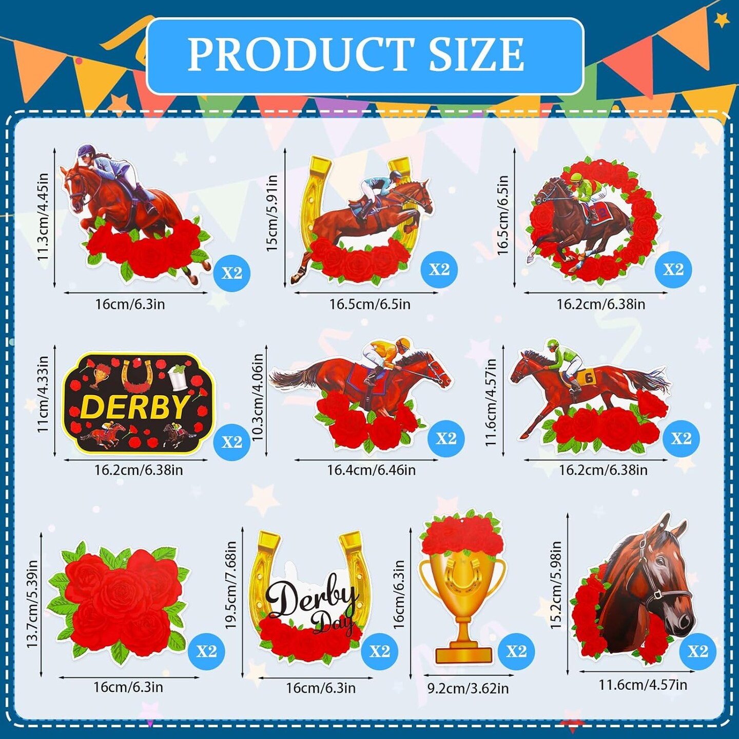 48 Pcs Derby Day Decorations Hanging Banner Swirls