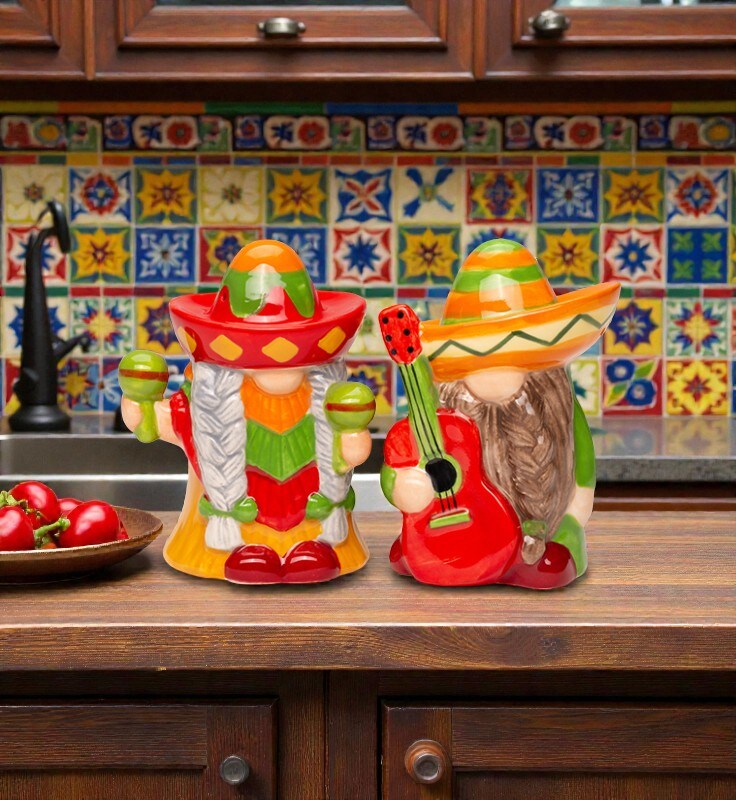 Ceramic Cinco De Mayo Gnome Salt and Pepper Shakers, Gnome Collector, Mexican Kitchen Decor, Mexican Restaurant Decor