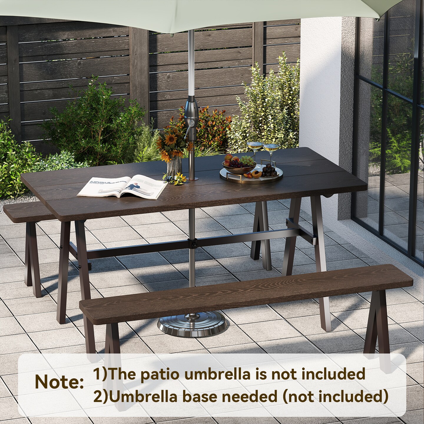 Garden Outdoor Dining Table for 6 with 1.93 Inch Umbrella Hole
