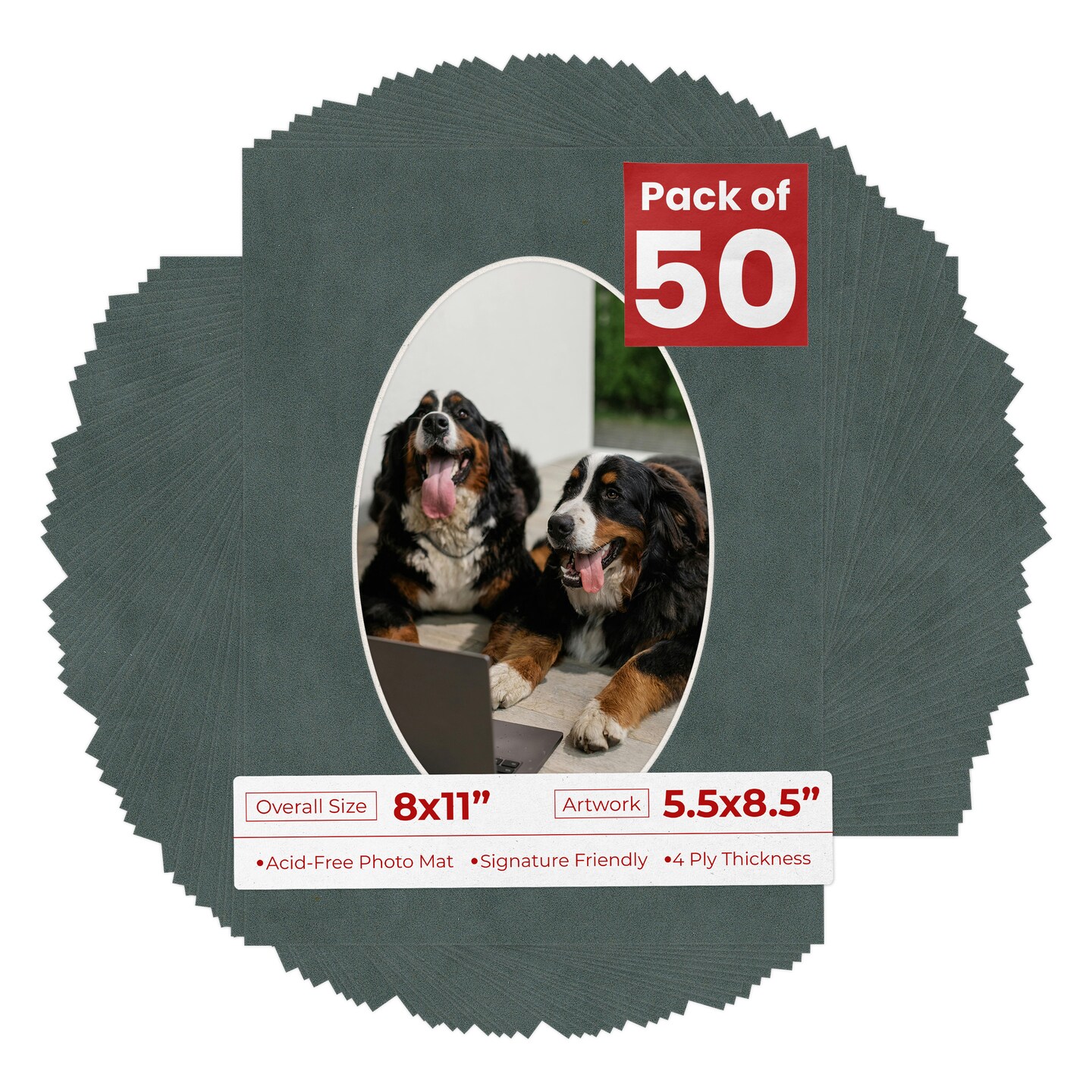 Dark Grey Suede Mat Board for 8x11 Frames - Oval Opening for 5.5x8.5 Photos