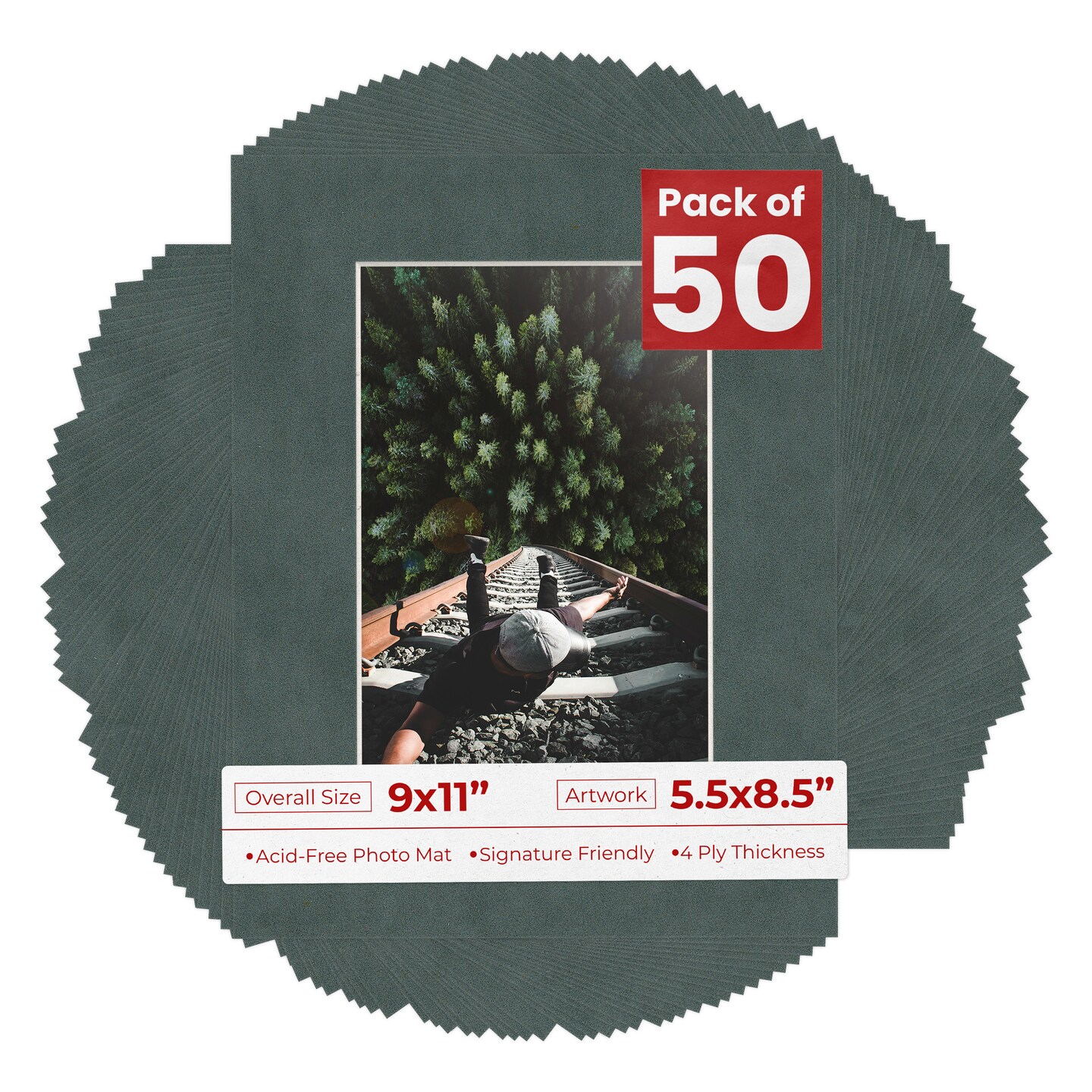 Dark Grey Suede Mat Board for 9x11 Frames - Fits 5.5x8.5 Photos