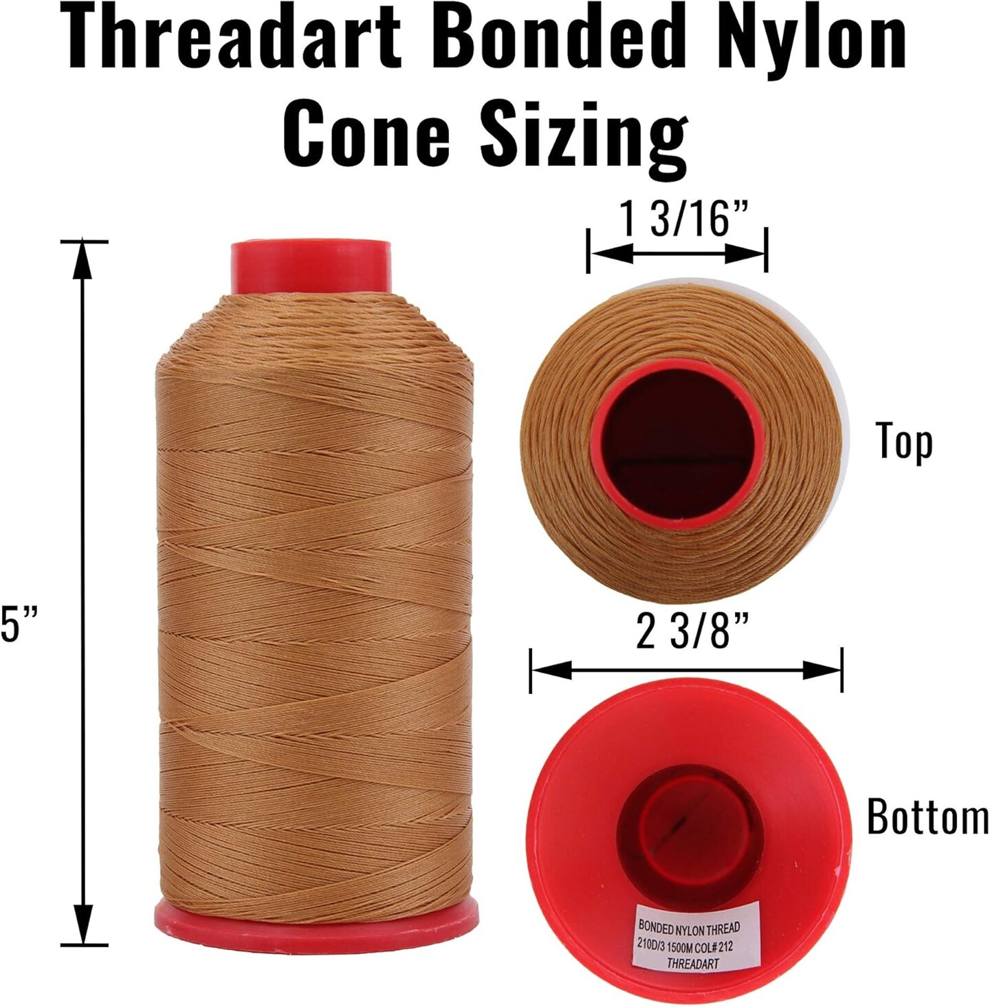 Threadart Heavy Duty Bonded Nylon Thread - 1650 yards (1500m) - Coated No Unravel - #69 T70 Size 210D/3 - For Upholstery, Leather, Vinyl, Weaving Hair, Denim, & More - 26 Colors Available