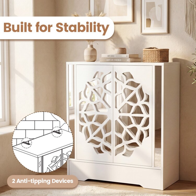 4-Tier Mirrored Shoe Organizer Cabinet With Large Drawer Entryway Storage