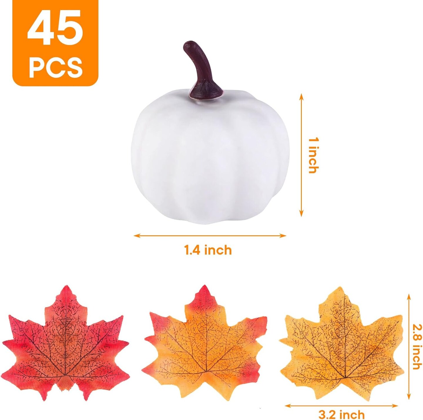 Artificial Pumpkins White Mini Pumpkins Fake Maple Leaves for Fall Wedding Thanksgiving Table Decor
