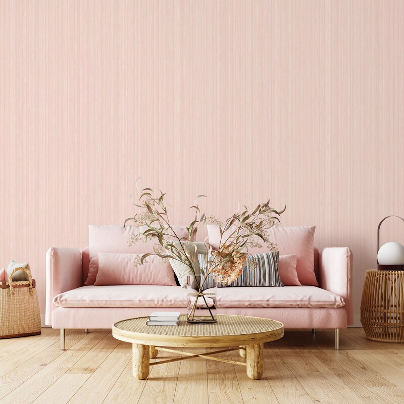 Tempaper Faux Grasscloth Vinyl Peel and Stick Textured Wallpaper Metallic Blush Pink