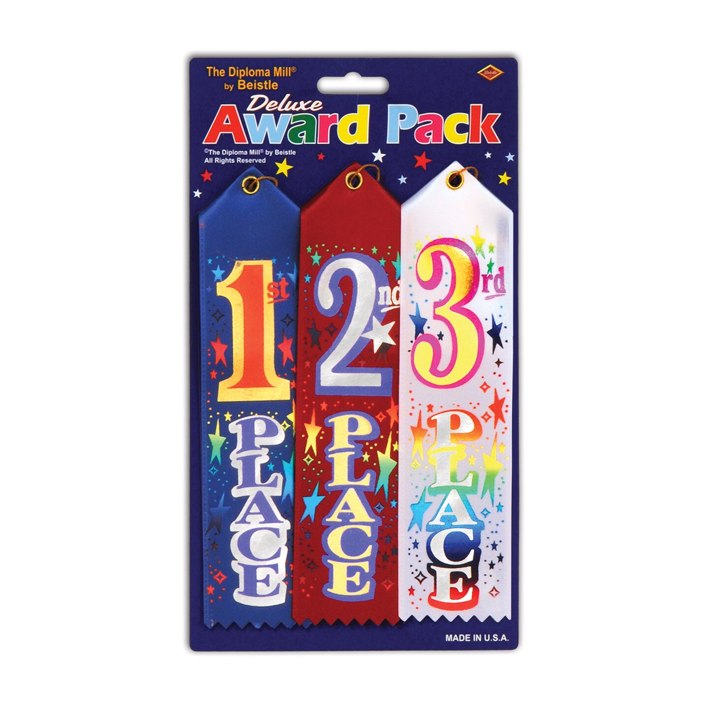 Beistle 2in.x8in. 1st, 2nd, 3rd Place Award Pack Ribbons - 6 Pack