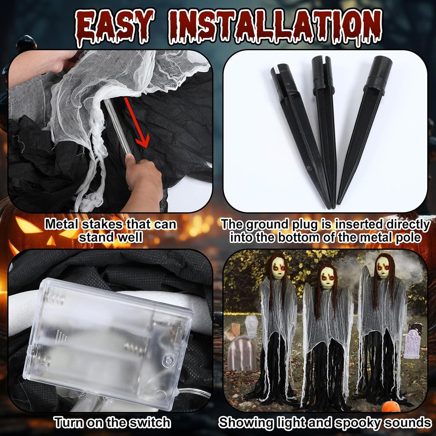 Lighted Creepy Doll Halloween Decorations Yard Stakes for Indoor Outdoor Scary Prop