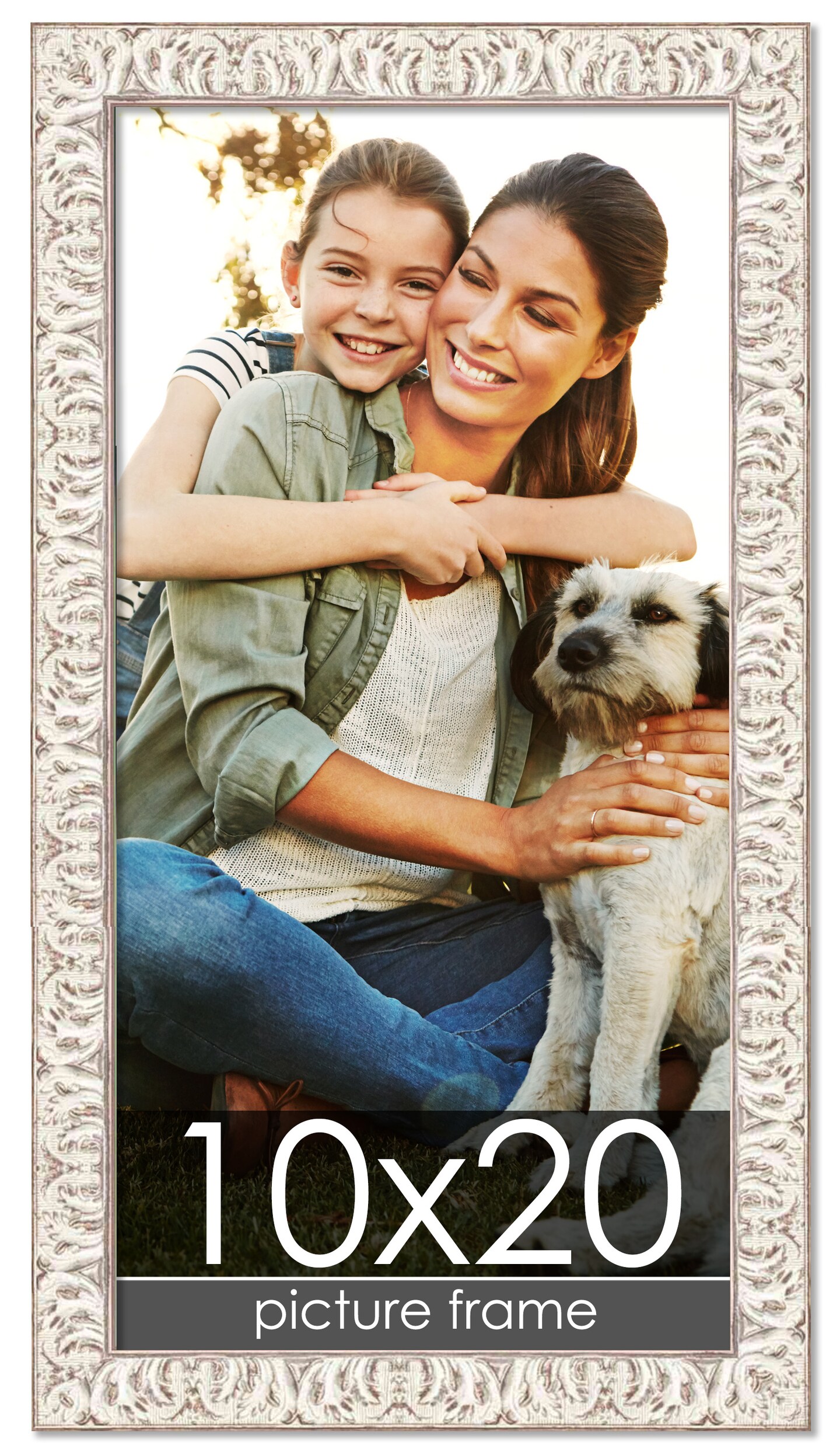 10x20 Refined White Picture Frame - UV Acrylic, Foam Board Backing, Hanging Hardware