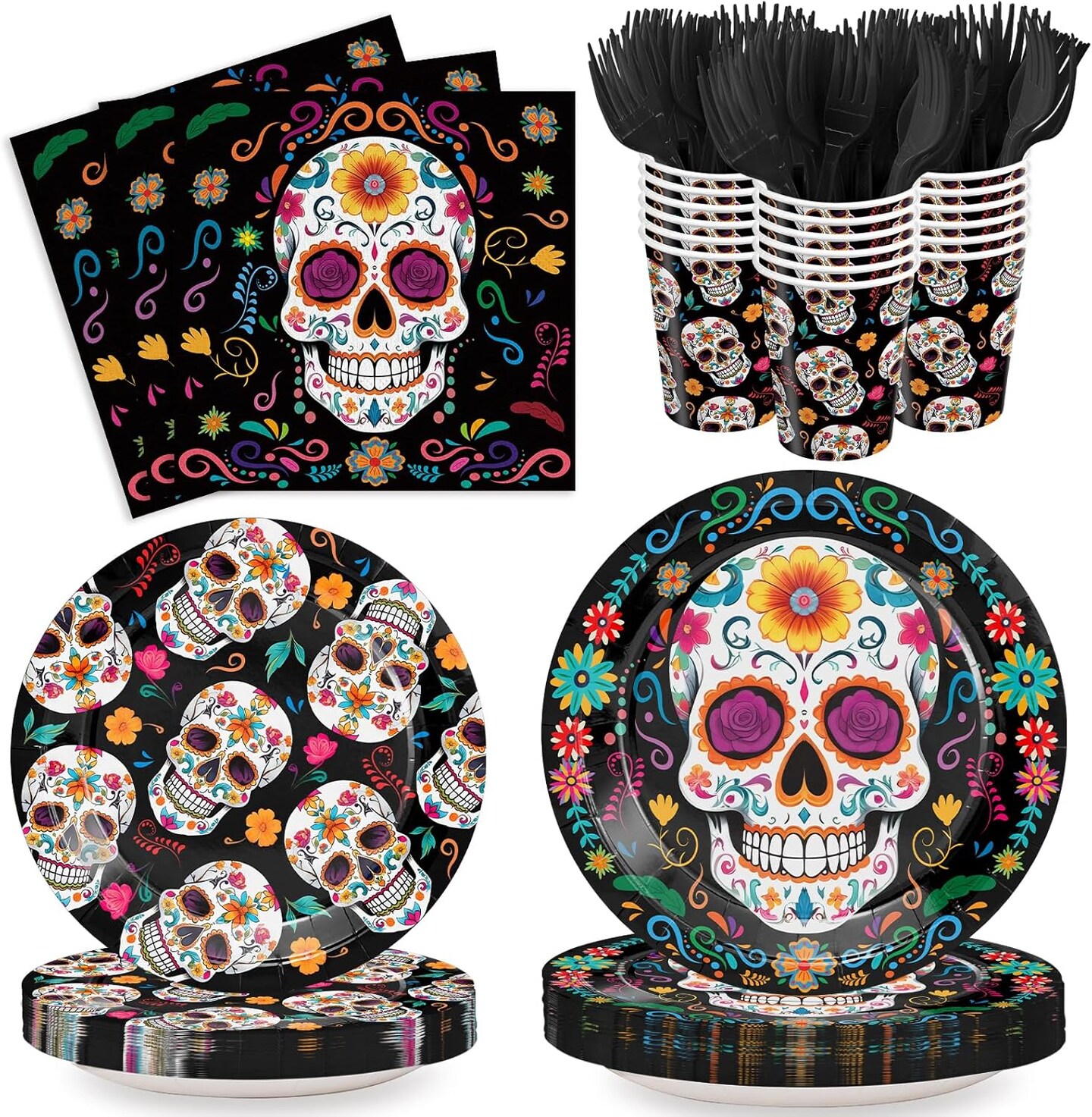 120pcs Day of the Dead Patry Plates Napkins Dia de Los Muertos Party ...