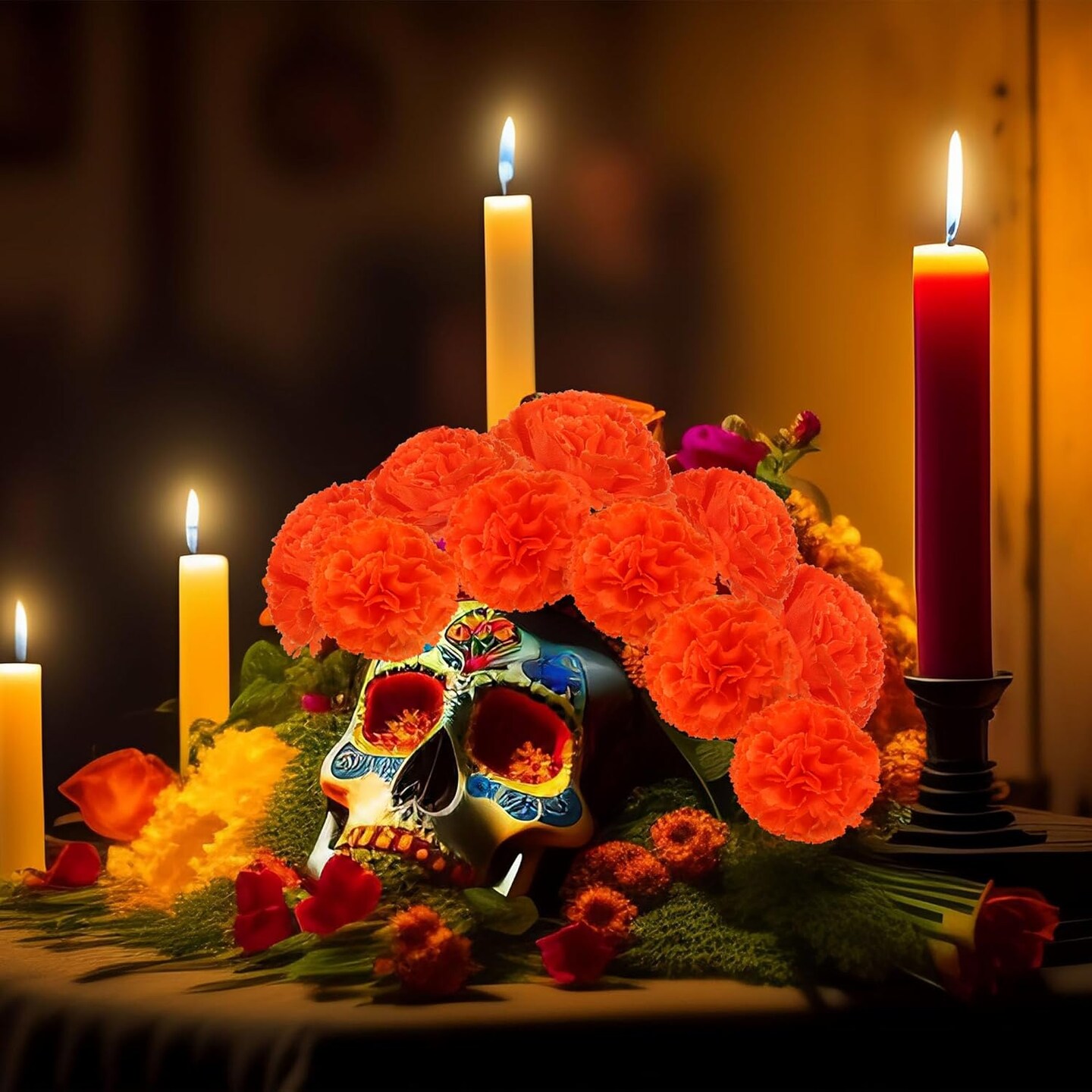 100PCS Artificial Marigold Flowers Heads Silk Orange Flower for Dia De Los Muertos Day of The Dead Diwali Home Decor Indian Theme Weddings DIY Wreath Garland Decoration