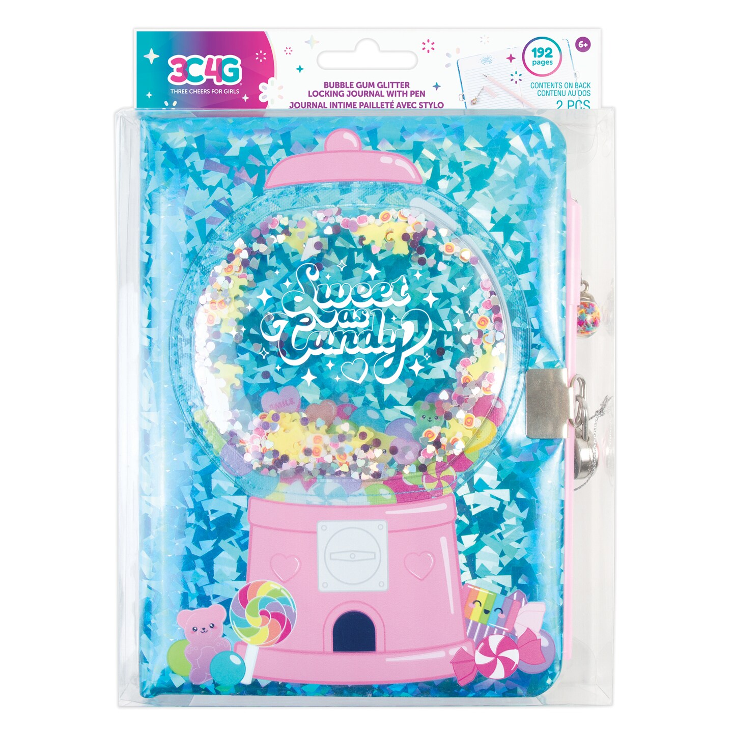 3C4G: Bubble Gum Glitter Locking Journal W/ Pen