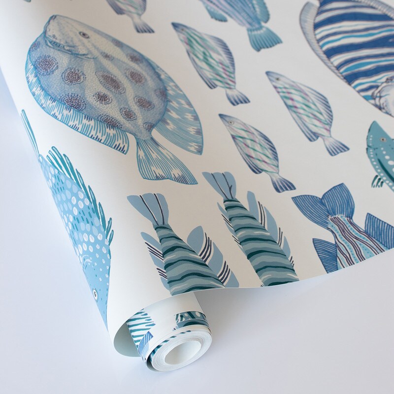 Tempaper Marine Fish Peel and Stick Wallpaper Aqua/White