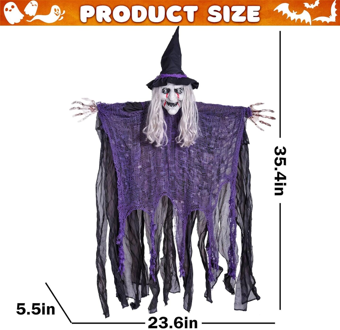 3Pack Halloween Decorations Outdoor - Hanging Halloween Decoration with 35.4&#x201D; Hanging Ghost Witch &#x26; Grim Reapers &#x26; Ghost Pumpkin for Halloween Outdoor Indoor Decor