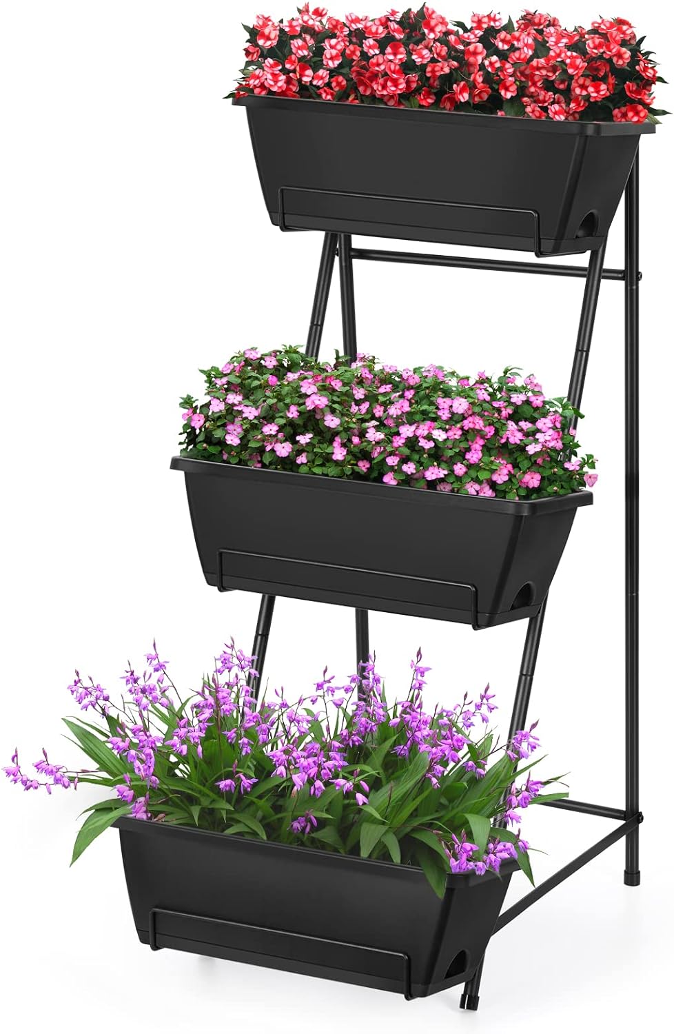 Vertical Raised Garden Bed Outdoor 3 Tiered Garden Planters Standing Elevated Planter Box with Drainage Holes for Plants Herbs Flowers Vegetables Brick