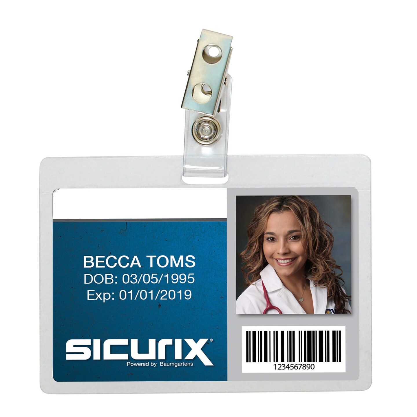 Self Laminating Badge Holders with Clip, Horizontal, Clear, Pack of 25