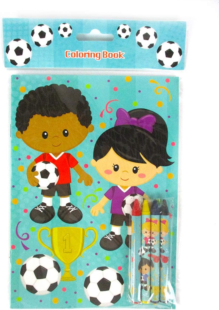 TINYMILLS Soccer Coloring Books for Kids with 12 Coloring books and 48 Crayons, Fun Team Birthday Party Favors, Goodie Bag Stuffers, Prizes, Favor Bag Filler, Team Party Prizes