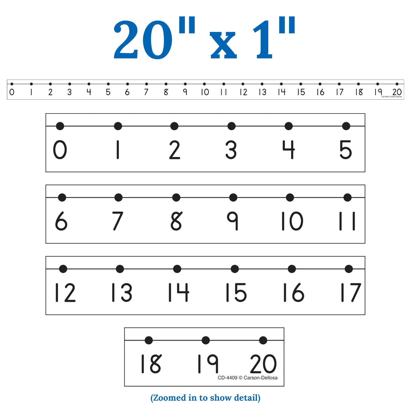 Carson Dellosa 36 pc Number Line Tape, Numbers 0-20 Self Adhesive Number Line for Classroom Wall, Number Stickers for Bulletin Board Borders, Counting, Place Value, and Math Classroom Decor