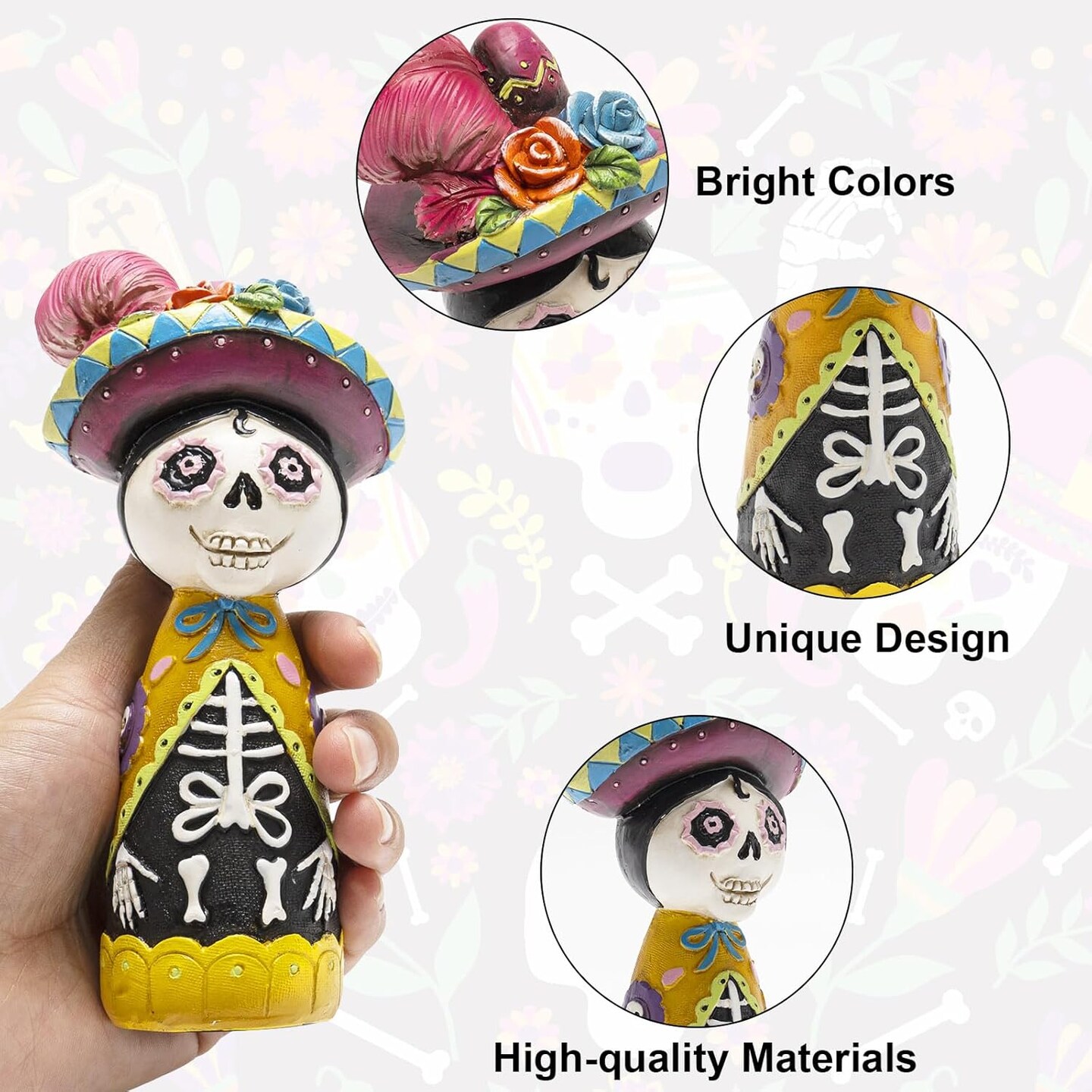 Altar Ofrenda Sugar Skulls Couple Decorations for Home Table, Catrinas Mexican Resin Statue Halloween Skeleton Gifts
