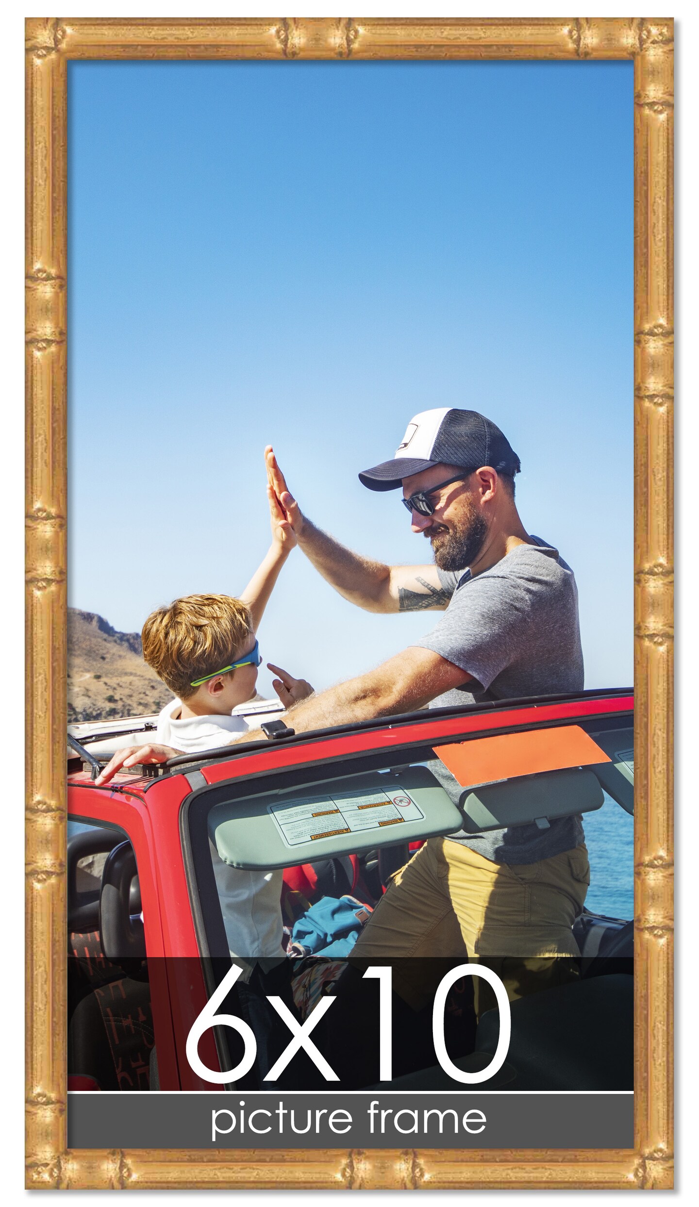 6x10 Thin Bamboo Picture Frame with UV-Resistant Acrylic & Acid Free Backing, Available in 2 Finishes - Gold and Brown