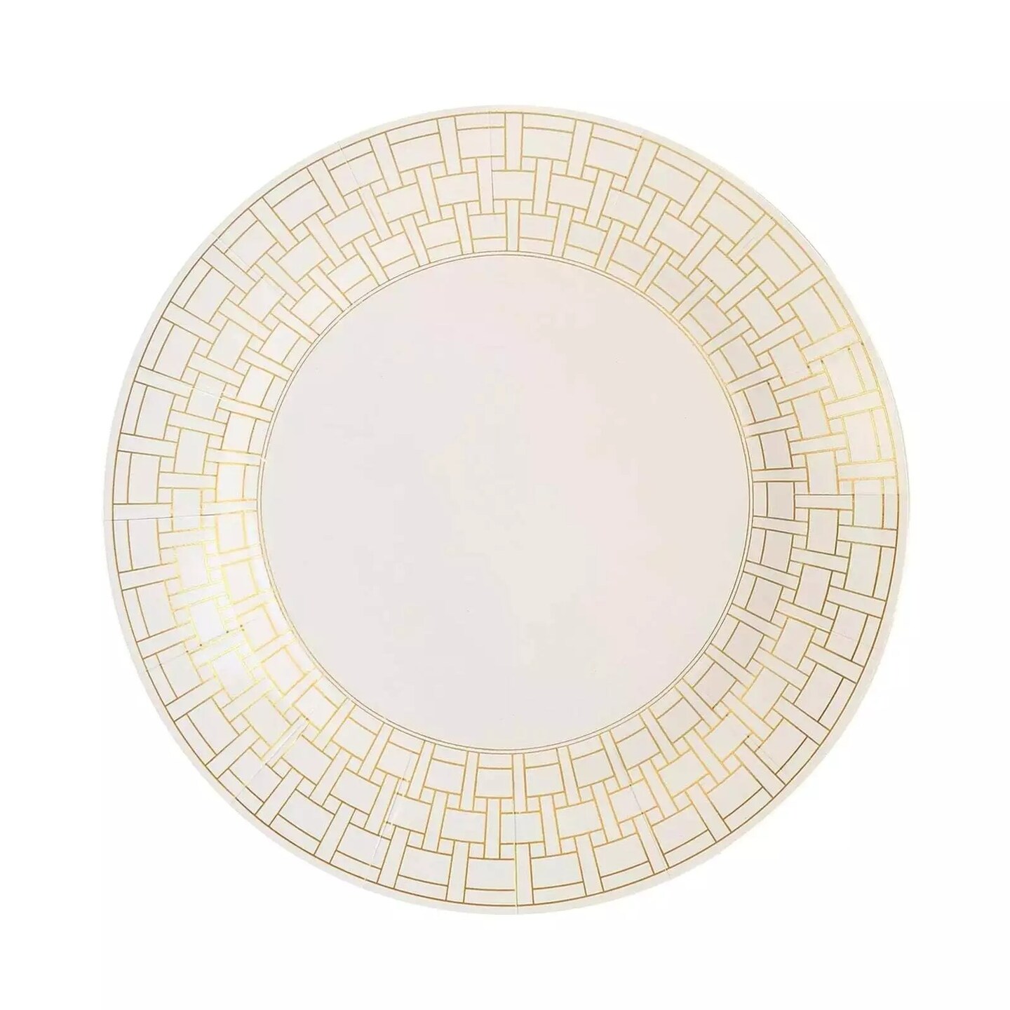 10 White Paper Charger Plates Gold Basketweave Design Rim Party Home Tableware