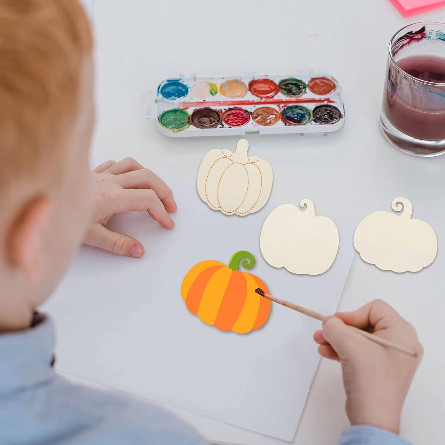 32 Pieces Wooden Pumpkin Cutout Thanksgiving Fall Crafts Pumpkins Unfinished Wood Craft Cutout Blank Paint Pumpkin Shape Cutout for Thanksgiving Halloween Party DIY Decoration 4 Style