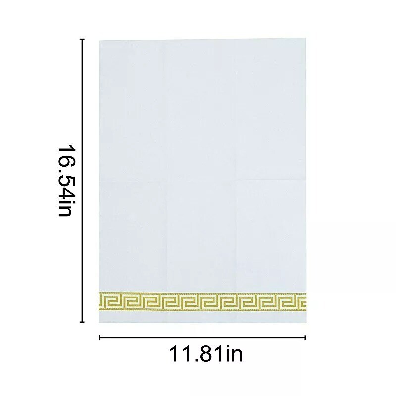 20 White Gold Airlaid Paper Napkins Metallic Greek Design Wedding Decorations