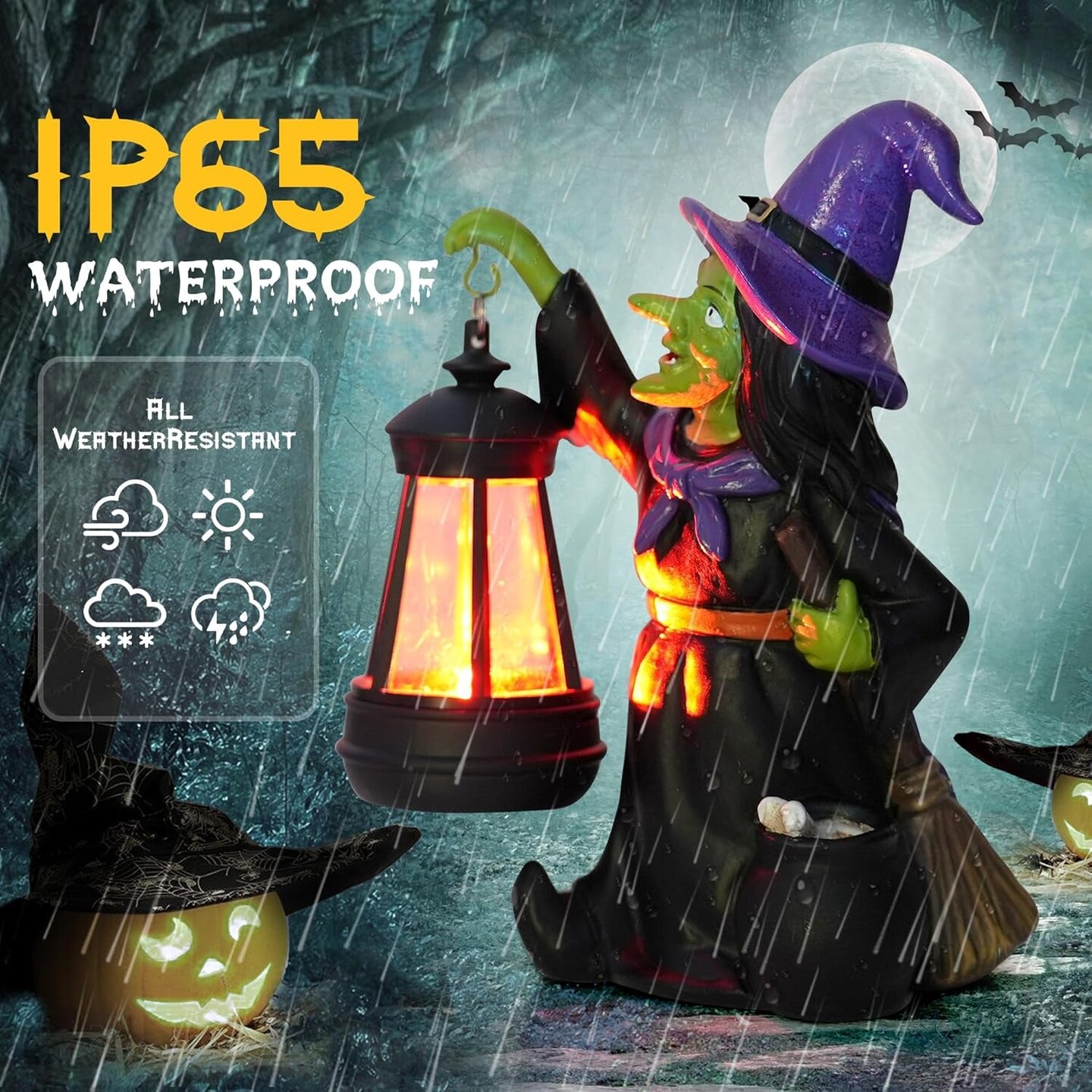 2024 Witch Halloween Figurines - Halloween Decorations Indoor Witch Statue,Halloween Table Decor for Indoor,Spooky Decor with LED Light for Fireplace Home Kitchen Desk Office Party