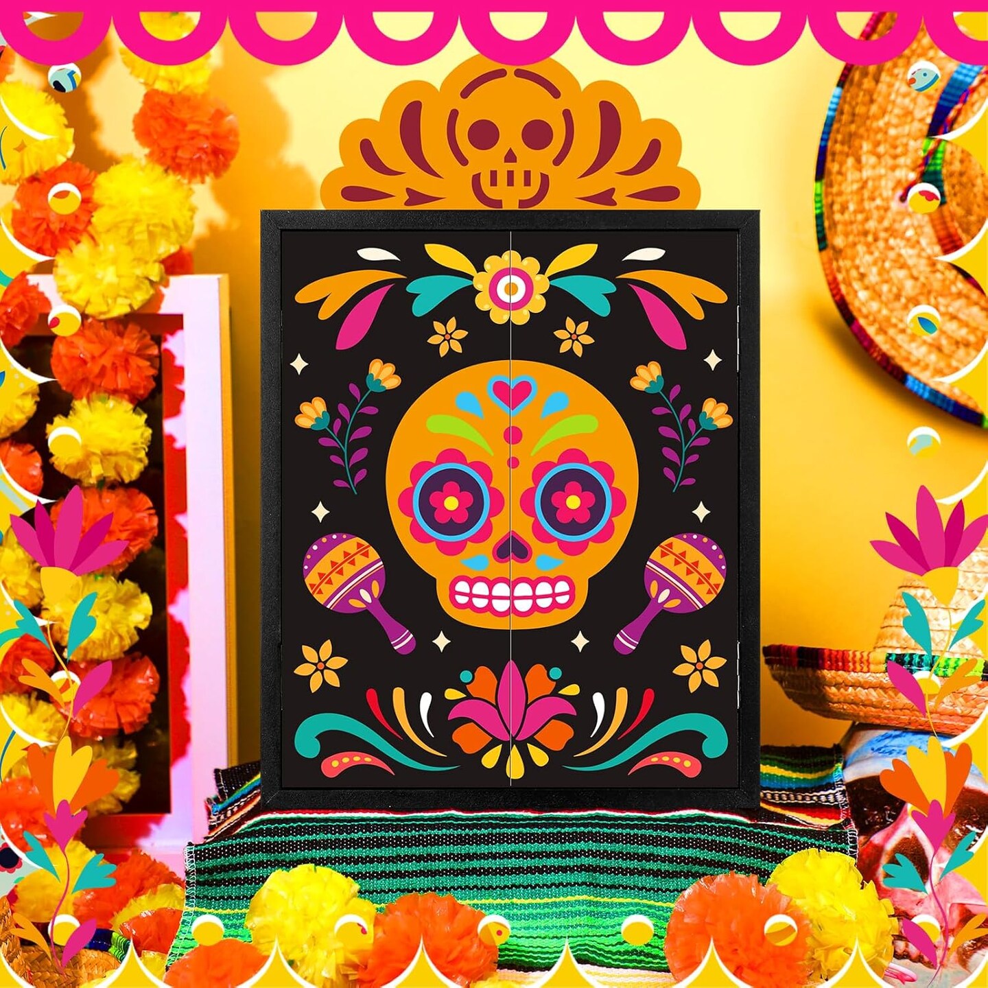 Day of The Dead Ofrenda Wooden Box Set Dia De Los Muertos Ofrenda Shadow Box Altar Ofrenda Supplies Memory Picture Frame Box Commemorative Gifts for Friends