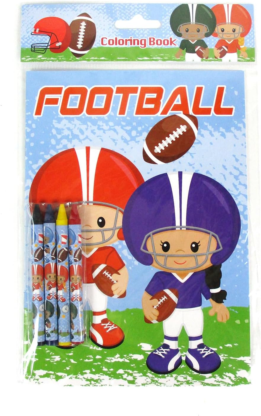 TINYMILLS Football Coloring Book Set with 12 Coloring Books and 48 Crayons Football Birthday Party Supplies Favor Bag Filler Carnival Prizes Rewards Team Party